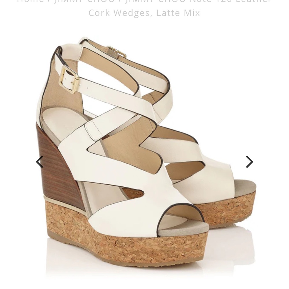 Jimmy Choo Nate Leather Cork Wedges - Latte Mix